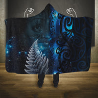 New Zealand Matariki Hooded Blanket The Tribal Maori Face and Silver Fern LT03 One Size Blue - Polynesian Pride