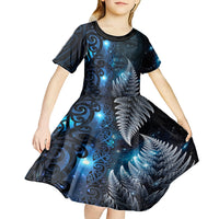 New Zealand Matariki Kid Short Sleeve Dress The Tribal Maori Face and Silver Fern LT03 - Polynesian Pride