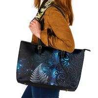 New Zealand Matariki Leather Tote Bag The Tribal Maori Face and Silver Fern LT03 Blue - Polynesian Pride