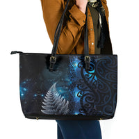New Zealand Matariki Leather Tote Bag The Tribal Maori Face and Silver Fern LT03 - Polynesian Pride
