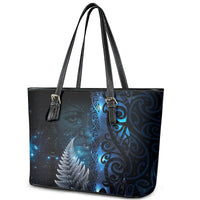 New Zealand Matariki Leather Tote Bag The Tribal Maori Face and Silver Fern LT03 - Polynesian Pride