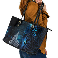 New Zealand Matariki Leather Tote Bag The Tribal Maori Face and Silver Fern LT03 - Polynesian Pride