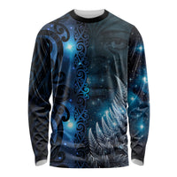 New Zealand Matariki Long Sleeve Shirt The Tribal Maori Face and Silver Fern LT03 Unisex Blue - Polynesian Pride
