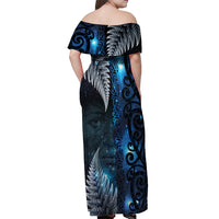 New Zealand Matariki Off Shoulder Maxi Dress The Tribal Maori Face and Silver Fern LT03 - Polynesian Pride