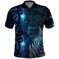 New Zealand Matariki Polo Shirt The Tribal Maori Face and Silver Fern LT03 Blue - Polynesian Pride