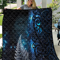 New Zealand Matariki Quilt The Tribal Maori Face and Silver Fern LT03 Blue - Polynesian Pride
