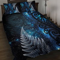 New Zealand Matariki Quilt Bed Set The Tribal Maori Face and Silver Fern LT03 Blue - Polynesian Pride