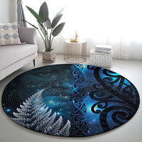 New Zealand Matariki Round Carpet The Tribal Maori Face and Silver Fern LT03 - Polynesian Pride