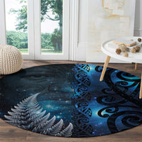 New Zealand Matariki Round Carpet The Tribal Maori Face and Silver Fern LT03 - Polynesian Pride