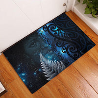 New Zealand Matariki Rubber Doormat The Tribal Maori Face and Silver Fern LT03 Blue - Polynesian Pride