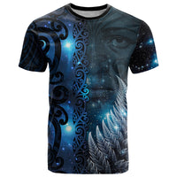 New Zealand Matariki T Shirt The Tribal Maori Face and Silver Fern LT03 Blue - Polynesian Pride