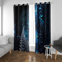 New Zealand Matariki Window Curtain The Tribal Maori Face and Silver Fern LT03 With Grommets Blue - Polynesian Pride