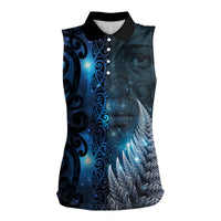 New Zealand Matariki Women Sleeveless Polo Shirt The Tribal Maori Face and Silver Fern LT03 Female Blue - Polynesian Pride