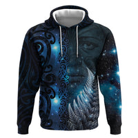New Zealand Matariki Zip Hoodie The Tribal Maori Face and Silver Fern LT03 Pullover Hoodie Blue - Polynesian Pride