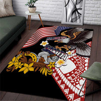 United States and American Samoa Together Area Rug Bald Eagle and Polynesian Traditional Culture with Plumeria LT03 Black - Polynesian Pride