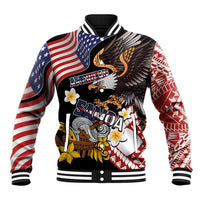 United States and American Samoa Together Baseball Jacket Bald Eagle and Polynesian Traditional Culture with Plumeria LT03 Unisex Black - Polynesian Pride
