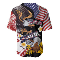 United States and American Samoa Together Baseball Jersey Bald Eagle and Polynesian Traditional Culture with Plumeria LT03 - Polynesian Pride