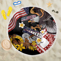 United States and American Samoa Together Beach Blanket Bald Eagle and Polynesian Traditional Culture with Plumeria LT03 One Size 150cm Black - Polynesian Pride