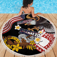 United States and American Samoa Together Beach Blanket Bald Eagle and Polynesian Traditional Culture with Plumeria LT03 - Polynesian Pride