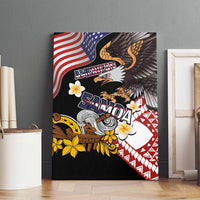 United States and American Samoa Together Canvas Wall Art Bald Eagle and Polynesian Traditional Culture with Plumeria LT03 - Polynesian Pride