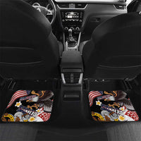 United States and American Samoa Together Car Mats Bald Eagle and Polynesian Traditional Culture with Plumeria LT03 Set 2pcs - Back Black - Polynesian Pride