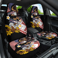 United States and American Samoa Together Car Seat Cover Bald Eagle and Polynesian Traditional Culture with Plumeria LT03 One Size Black - Polynesian Pride