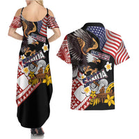 United States and American Samoa Together Couples Matching Summer Maxi Dress and Hawaiian Shirt Bald Eagle and Polynesian Traditional Culture with Plumeria LT03 - Polynesian Pride