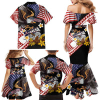 United States and American Samoa Together Family Matching Mermaid Dress and Hawaiian Shirt Bald Eagle and Polynesian Traditional Culture with Plumeria LT03 - Polynesian Pride
