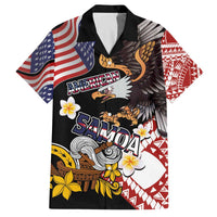 United States and American Samoa Together Family Matching Off The Shoulder Long Sleeve Dress and Hawaiian Shirt Bald Eagle and Polynesian Traditional Culture with Plumeria LT03 Dad's Shirt - Short Sleeve Black - Polynesian Pride