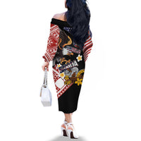 United States and American Samoa Together Family Matching Off The Shoulder Long Sleeve Dress and Hawaiian Shirt Bald Eagle and Polynesian Traditional Culture with Plumeria LT03 - Polynesian Pride