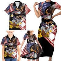United States and American Samoa Together Family Matching Short Sleeve Bodycon Dress and Hawaiian Shirt Bald Eagle and Polynesian Traditional Culture with Plumeria LT03 - Polynesian Pride