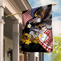 United States and American Samoa Together Garden Flag Bald Eagle and Polynesian Traditional Culture with Plumeria LT03 House Flag Black - Polynesian Pride