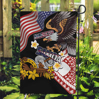 United States and American Samoa Together Garden Flag Bald Eagle and Polynesian Traditional Culture with Plumeria LT03 Garden Flag Black - Polynesian Pride