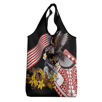 United States and American Samoa Together Grocery Bag Bald Eagle and Polynesian Traditional Culture with Plumeria LT03 - Polynesian Pride