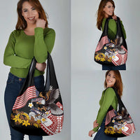 United States and American Samoa Together Grocery Bag Bald Eagle and Polynesian Traditional Culture with Plumeria LT03 - Polynesian Pride