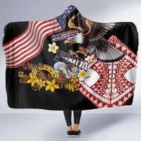 United States and American Samoa Together Hooded Blanket Bald Eagle and Polynesian Traditional Culture with Plumeria LT03 One Size Black - Polynesian Pride