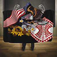 United States and American Samoa Together Hooded Blanket Bald Eagle and Polynesian Traditional Culture with Plumeria LT03 - Polynesian Pride