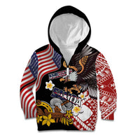 United States and American Samoa Together Kid Hoodie Bald Eagle and Polynesian Traditional Culture with Plumeria LT03 Zip Hoodie Black - Polynesian Pride