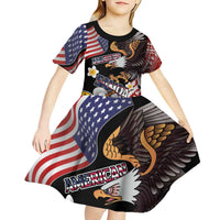 United States and American Samoa Together Kid Short Sleeve Dress Bald Eagle and Polynesian Traditional Culture with Plumeria LT03 - Polynesian Pride