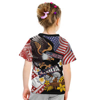 United States and American Samoa Together Kid T Shirt Bald Eagle and Polynesian Traditional Culture with Plumeria LT03 - Polynesian Pride