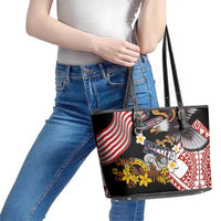United States and American Samoa Together Leather Tote Bag Bald Eagle and Polynesian Traditional Culture with Plumeria LT03 - Polynesian Pride