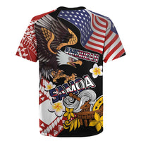 United States and American Samoa Together Rugby Jersey Bald Eagle and Polynesian Traditional Culture with Plumeria LT03 - Polynesian Pride