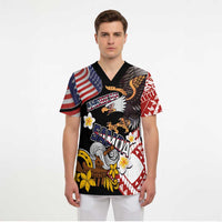 United States and American Samoa Together Scrub Top Bald Eagle and Polynesian Traditional Culture with Plumeria LT03 - Polynesian Pride