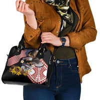 United States and American Samoa Together Shoulder Handbag Bald Eagle and Polynesian Traditional Culture with Plumeria LT03 - Polynesian Pride