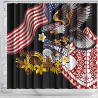 United States and American Samoa Together Shower Curtain Bald Eagle and Polynesian Traditional Culture with Plumeria LT03 - Polynesian Pride