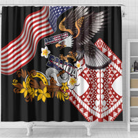 United States and American Samoa Together Shower Curtain Bald Eagle and Polynesian Traditional Culture with Plumeria LT03 - Polynesian Pride