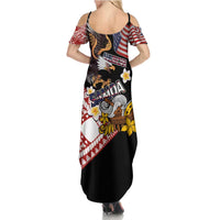 United States and American Samoa Together Summer Maxi Dress Bald Eagle and Polynesian Traditional Culture with Plumeria LT03 - Polynesian Pride