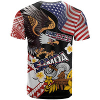 United States and American Samoa Together T Shirt Bald Eagle and Polynesian Traditional Culture with Plumeria LT03 - Polynesian Pride