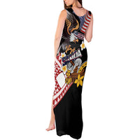 United States and American Samoa Together Tank Maxi Dress Bald Eagle and Polynesian Traditional Culture with Plumeria LT03 - Polynesian Pride