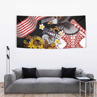 United States and American Samoa Together Tapestry Bald Eagle and Polynesian Traditional Culture with Plumeria LT03 - Polynesian Pride